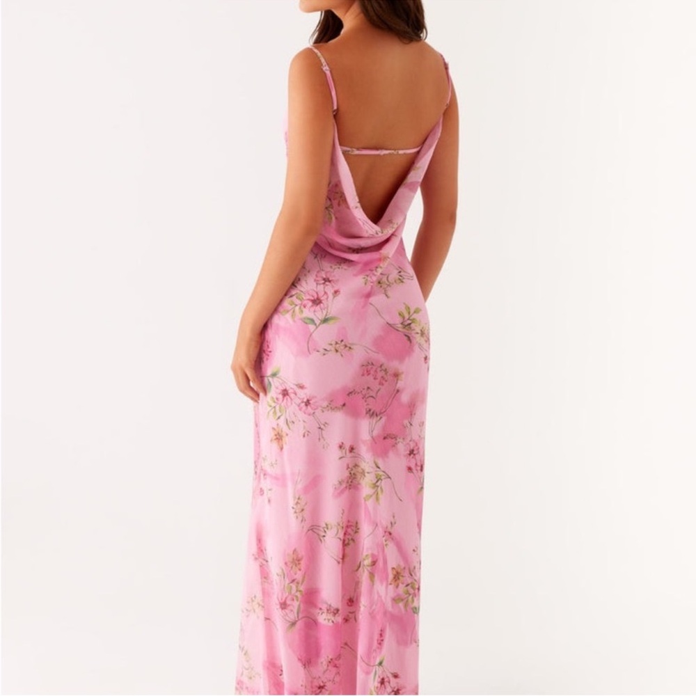 NWT Peppermayo Orlando Maxi Dress Pink Floral Cowl Neck Slip Dress Size 4